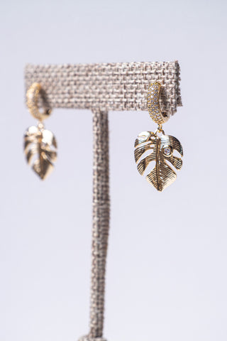 Fancy Monstera Huggie Earrings