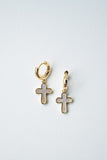 Mother of Pearl Cross Huggie Earrings