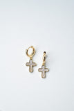 Mother of Pearl Cross Huggie Earrings