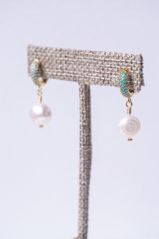 Ocean Mist Pearl Huggie Earrings