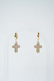Mother of Pearl Cross Huggie Earrings